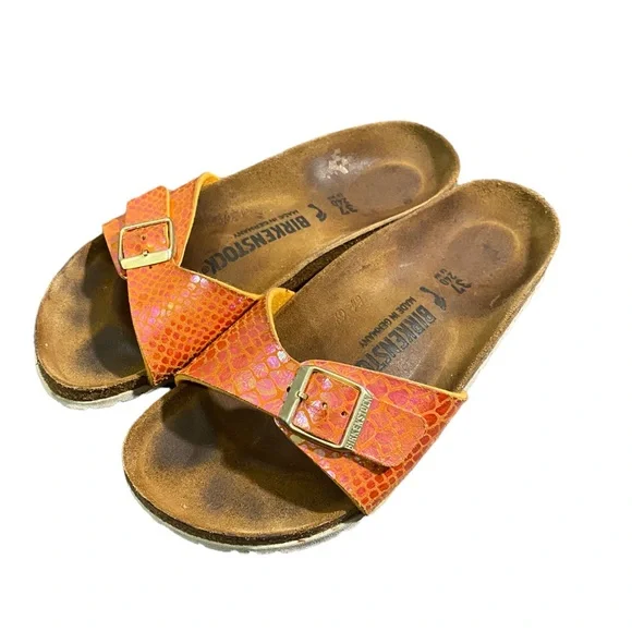 Birkenstock Madrid Shiny Snake Orange Birkenstock Shoes